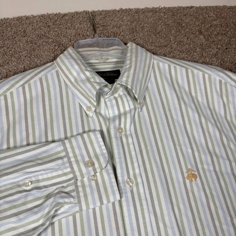 Brooks Brothers Mens Large L Supima Cotton Striped Button Down Shirt Logo
